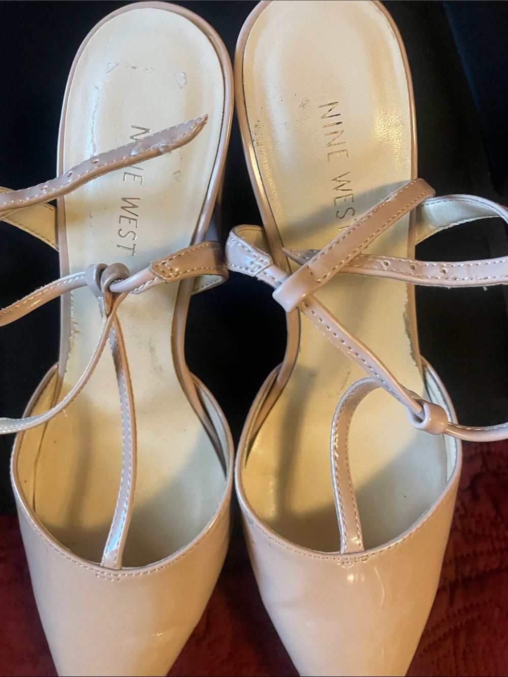 Nine West Blush Patent Leather Pointed-Toe Heels with Ankle Tie